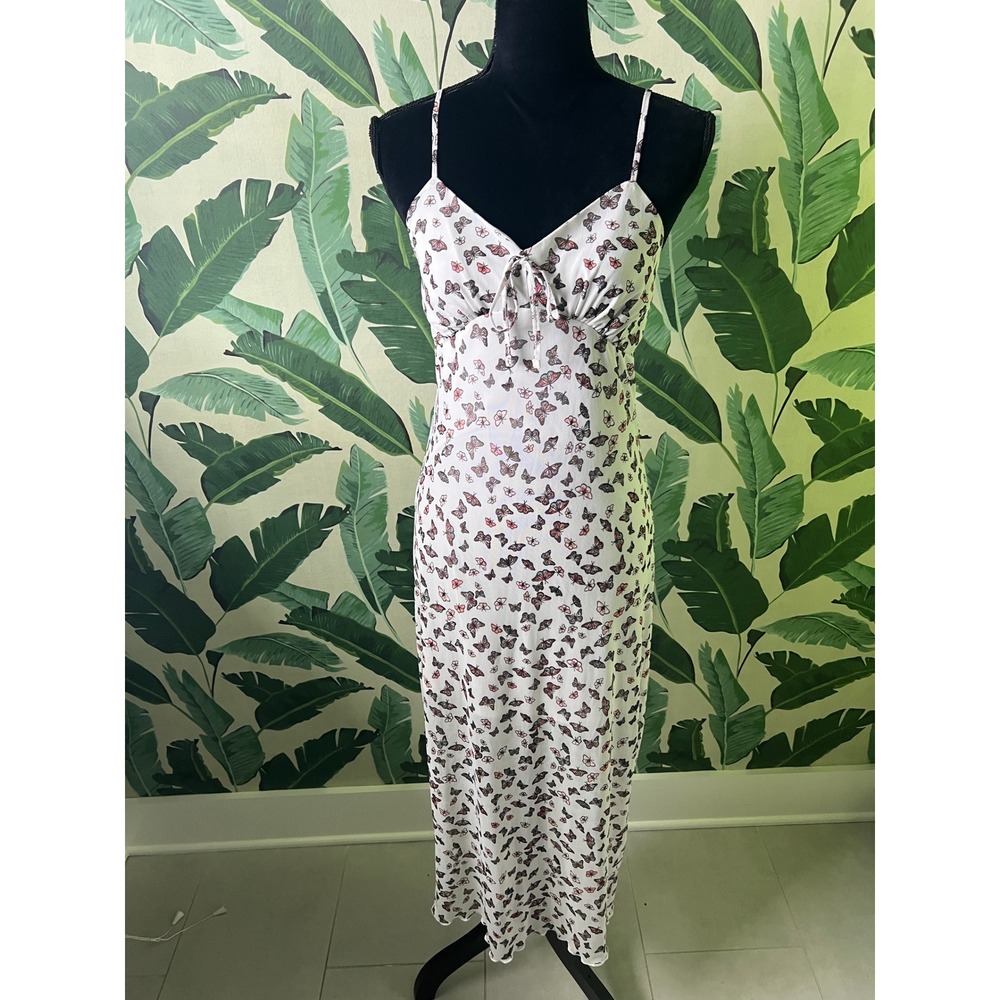 Ultra Flirt Butterfly Print Sheer Tank Slip Maxi Dress Womens Large White